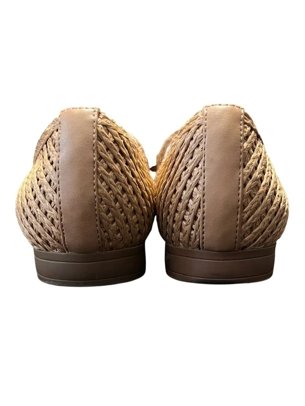 Charles David Finite Natural Woven Raffia Loafer Flats Almond Toe Bow Detail 9M